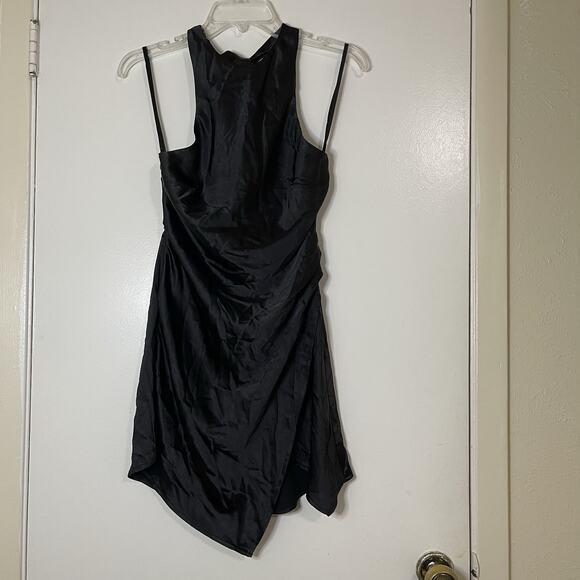NEW! Selfie Leslie Sonoma Halterneck Faux Wrap Twist Back Mini Dress Black Small - Picture 3 of 8